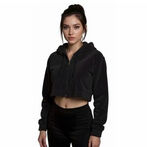 Double Zero Black Cropped Hoodie